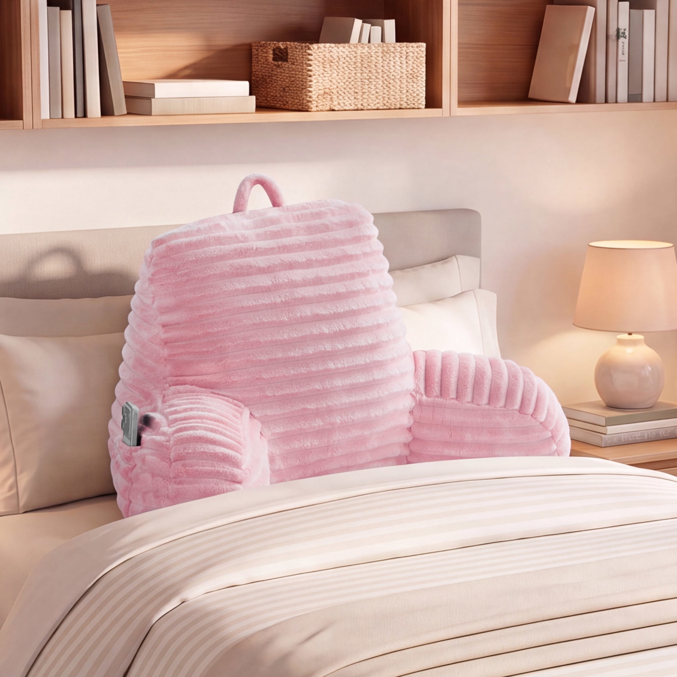 The Sheet Lab Ribbed Plush Backrest Pillow, Pink, 30" x 17" x 17"