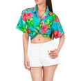 thumbnail image 5 of LA LEELA Hawaiian Shirts Womens Casual Summer Beach Party Blouse Shirt Dressy Blouses Short Sleeve Vacation Tops Dress Shirts T Shirts for Women XXL Hibiscus Flower, Blue, 5 of 5