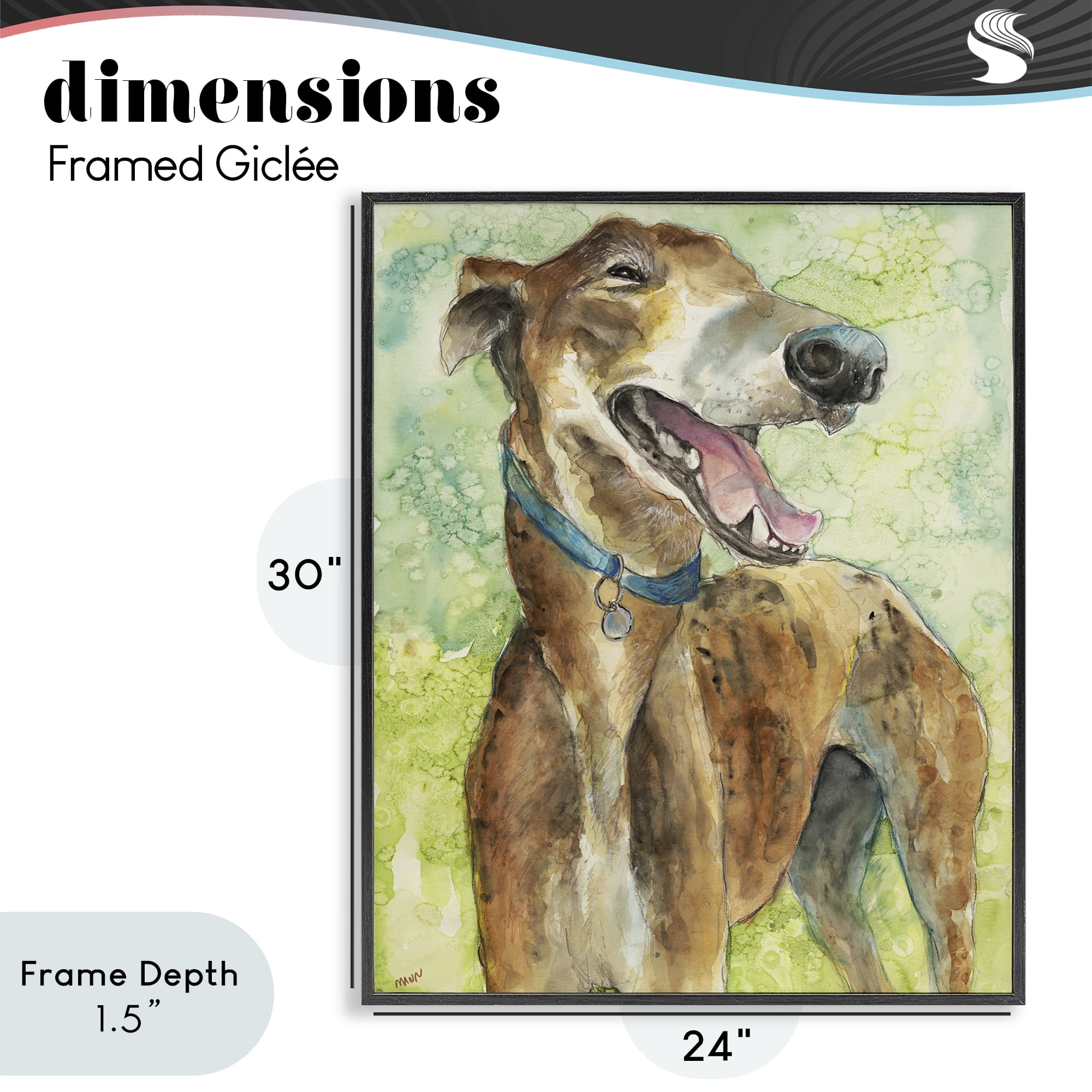 Stupell Industries Greyhound Smile Watercolor Black Framed Giclee Art, design by Patti Mann