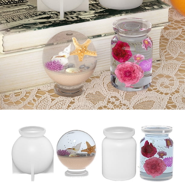 Molde de resina epoxi - Bote cilíndrico para deseos de flores secas, fabricación casera de velas y jabón, kit de molde de silicona para manualidades con bandeja