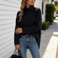thumbnail image 6 of Vynhevius Women Plus Size Tunic Top Solid Turtleneck Long Sleeve Side Slit Casual Loose Blouse, 6 of 7