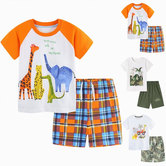 Gubotare Toddler Boy Clothes 100% Cotton Jersey Short Sleeve T-Shirt and Short Clothing Set with Pockets Outfits 2-7T Army Green,Size 4-5 Years