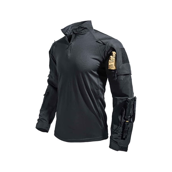 Mrmaere Stand Collar Half-Zip Multi-Pocket Shirt Men Outdoor Long Sleeve Top For Hiking Black XL