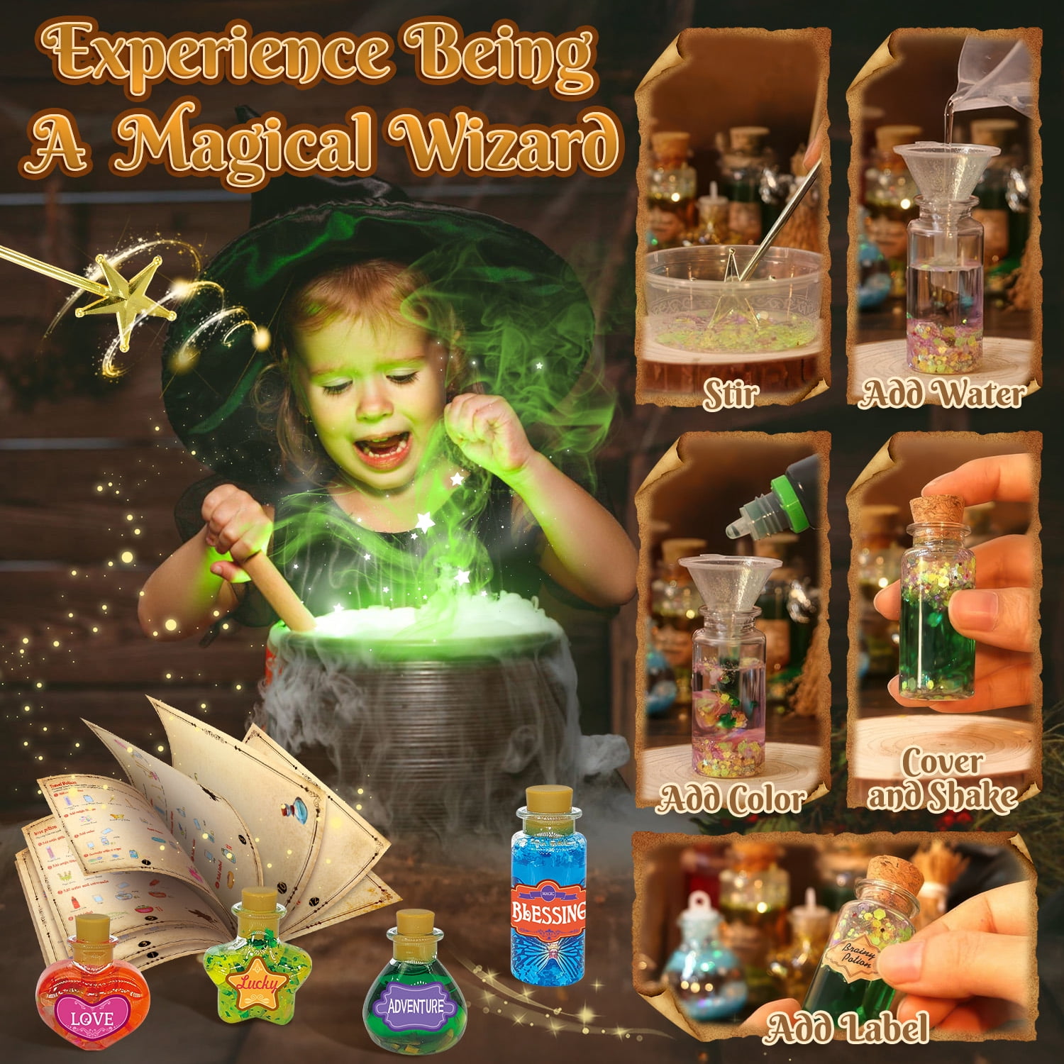 Huge Wave Fairy Magic Potion Kits for Girls, DIY Magic Mix Potion Making Kit, 22 Bottles Craft Creative Toy for Kids Aged 6-12 Christmas Birthday Gifts