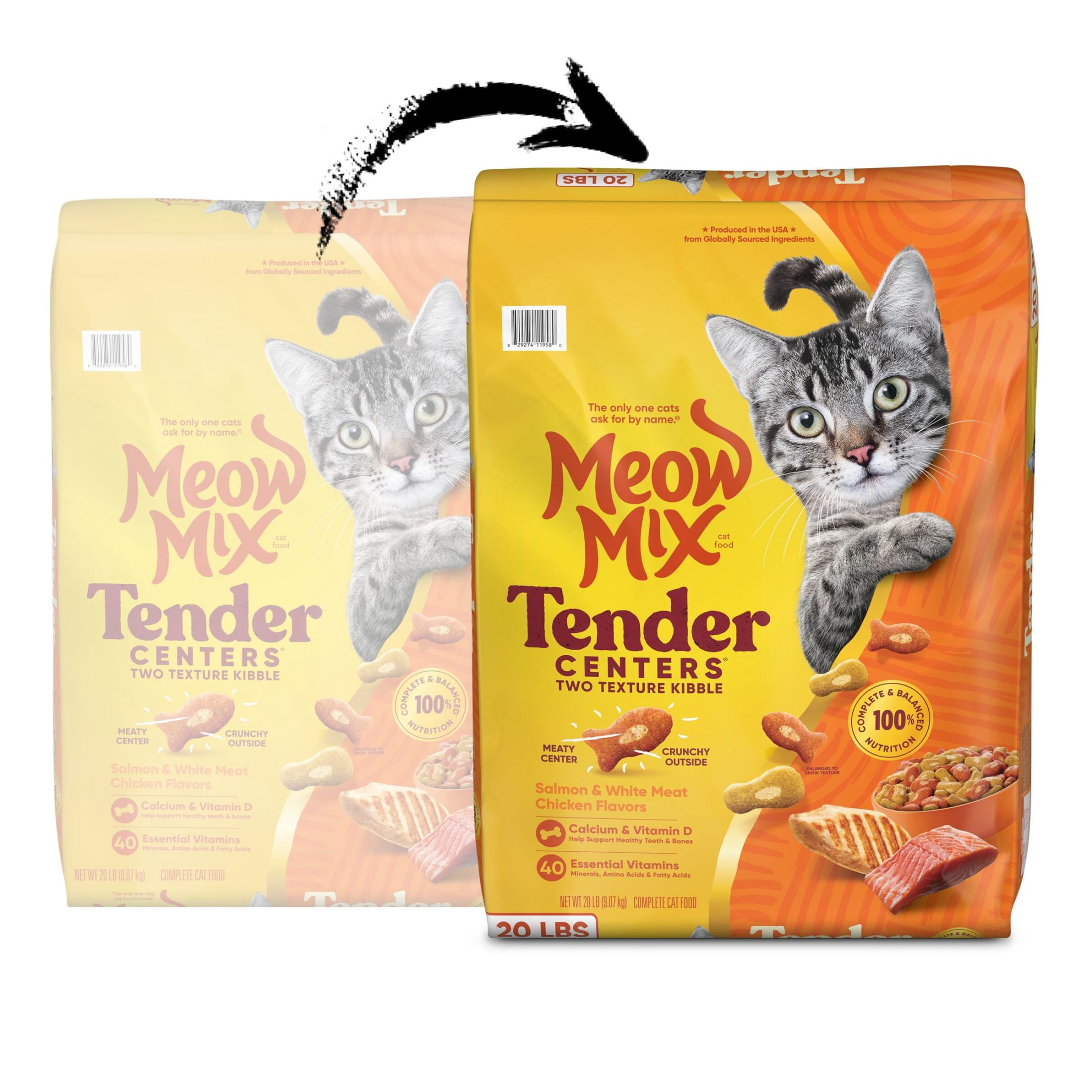 (2 pack) Meow Mix Tender Centers, Salmon & White Meat Chicken Flavors, Dry Cat Food, 20 lb. Bag