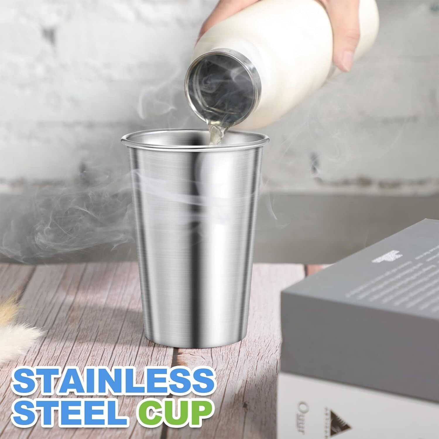 Stainless Steel Cups 16 oz (8 Pack) - Premium Metal Stackable Tumblers, Chilling Beer Glasses for Party, Travel, Camping, Everyday