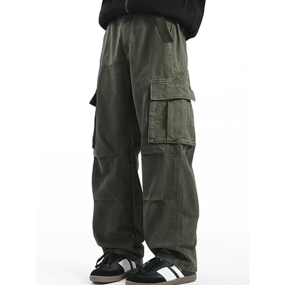 Men Multi Pocket Cargo Pants Relaxed Stretch Expandable Drawstring Waist S-XL