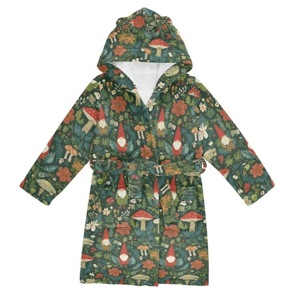 FORMRS Niños Bathrobe Unisex Hooded Robe Soft Plush Pajamas Sleepwear, Size 2-3T, Forest Mushroom Pattern