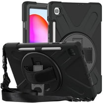 XYX Case for Samsung Galaxy Tab S6 Lite 10.4 inch SM-P610/P613/P615/P619 with 360 Degree Rotating, Hand Strap, Shoulder Strap, Black