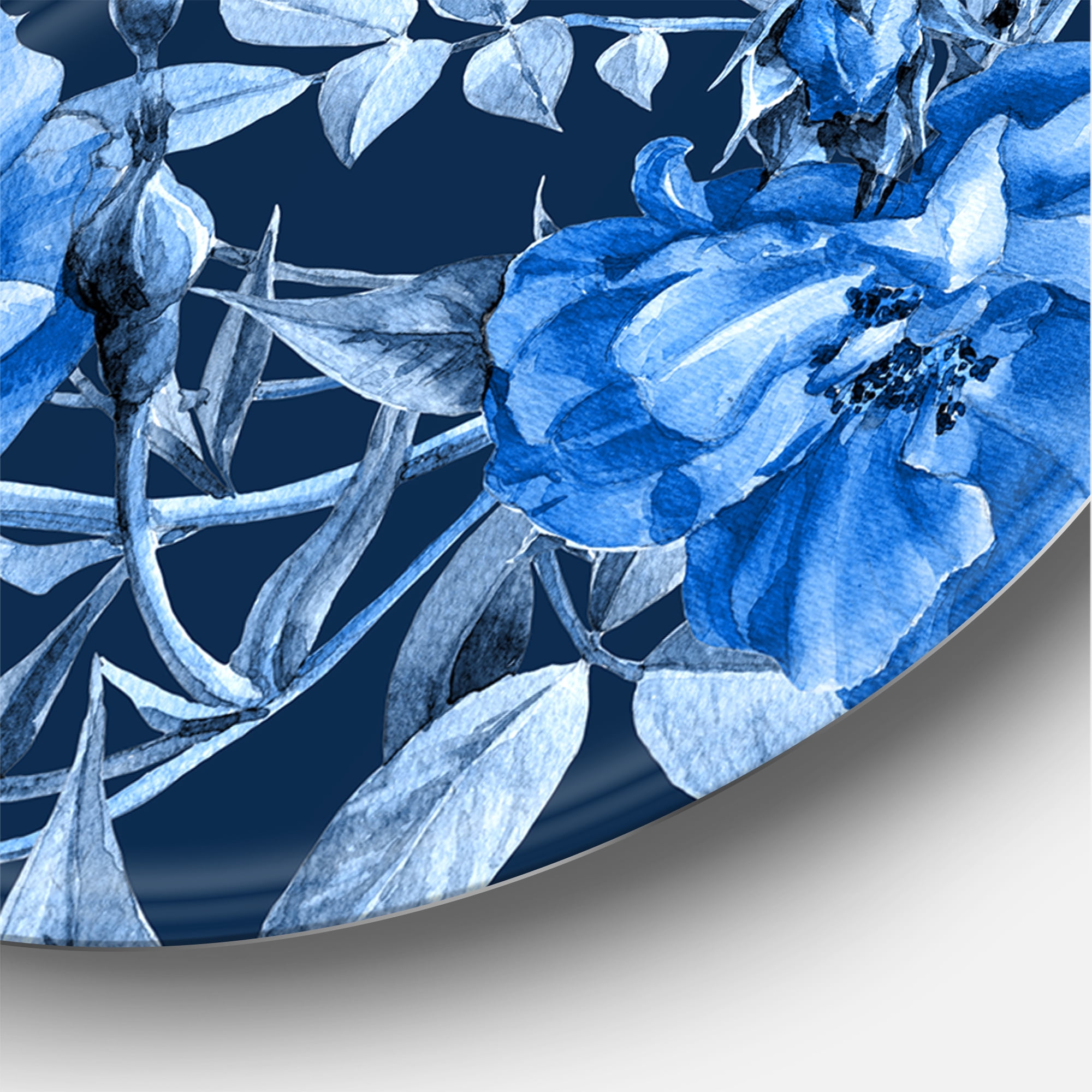 Designart 'Abstract Blue Wildflowers' Modern Circle Metal Wall Art 29x29 - Disc of 29