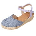 thumbnail image 5 of Espadrilles for Women Woven Closed Toe Wedge Sandals Vintage Footbed Ankle Strap Slingback Heels Breathable Summer Dress Shoes Blue Size 7, 5 of 6