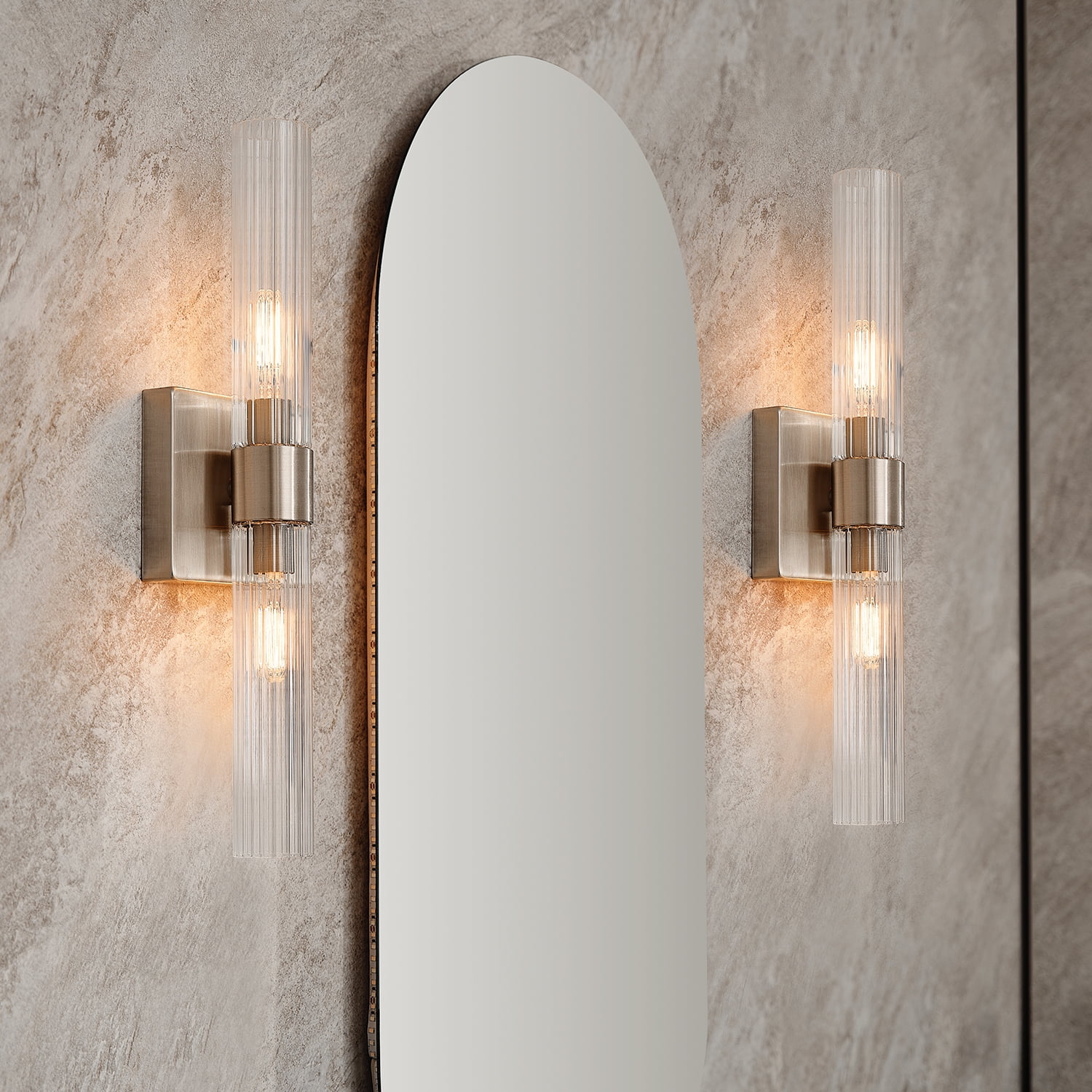 Globe Electric Soft Glam Style 18" 2-Light LED Matte Brass Ribbed Glass Vanity Light, No Battery