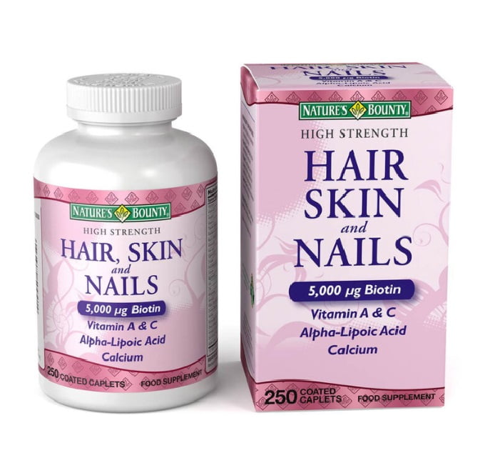 Nature's Bounty High Strength Hair, Skin & Nails Food Supplement, 250  Coated Caplets 