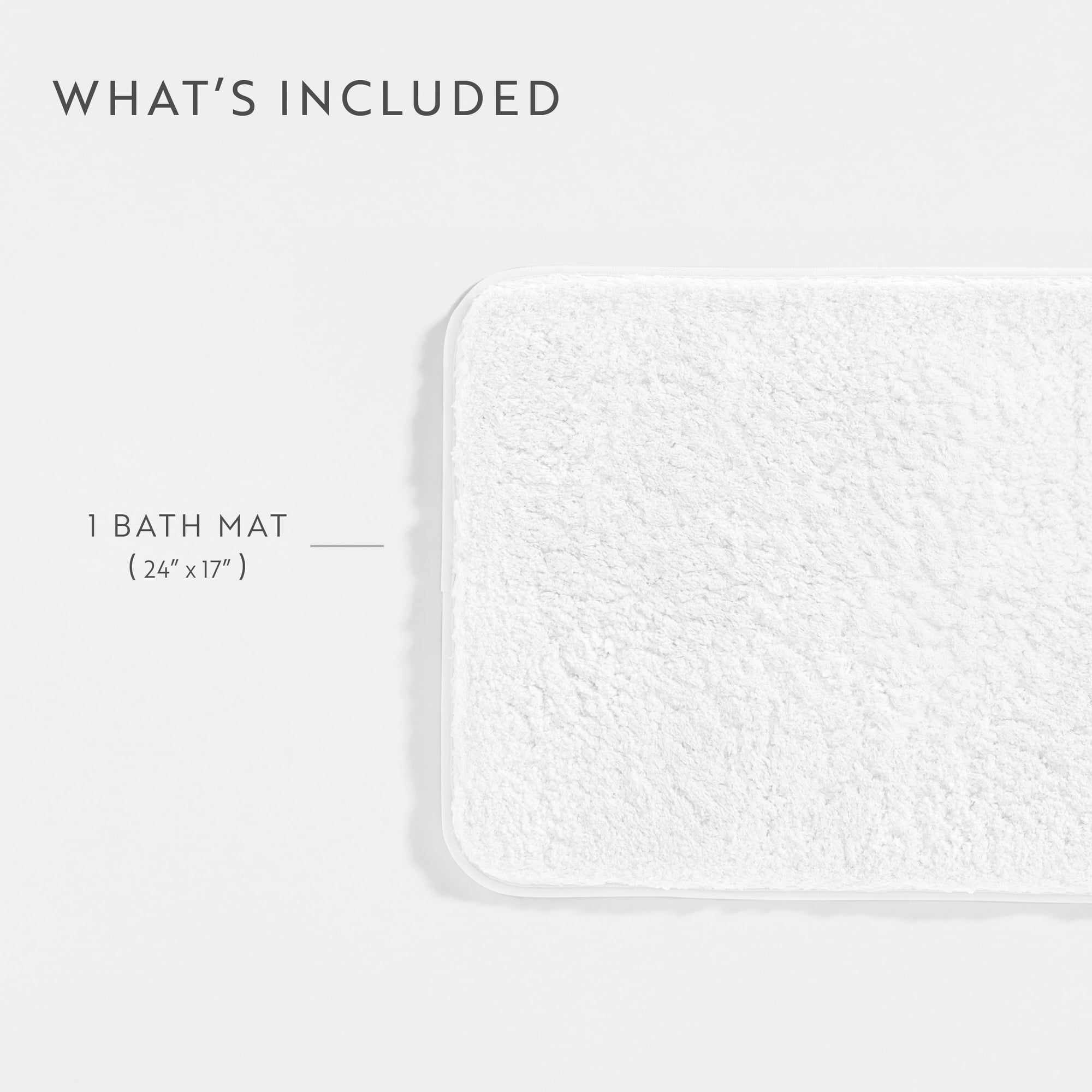 Plush Absorbent Bath Mat Rug with Anti-Skid Rubber Backing, 24 x 17, White, by Noble Linens