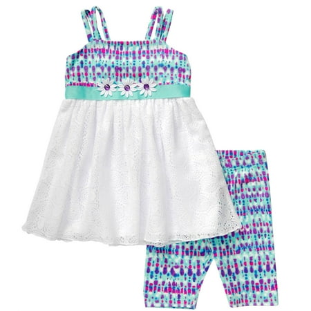 Youngland Green - Youngland Little GIrls Purple Rain Daisy Capri Set 3T