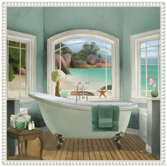 Amanti Art Oceanview Bath II Framed Canvas Wall Art Print
