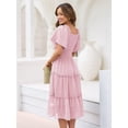 thumbnail image 4 of Women'S Summer Casual Flutter Sleeve Square Neck Smocked Midi Dress Pale Pinkish Gray XL, 4 of 7