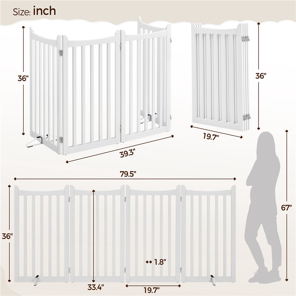 Yaheetech 36"H 4-Panel Wooden Foldable Pet Fence with Two Support Feet, White