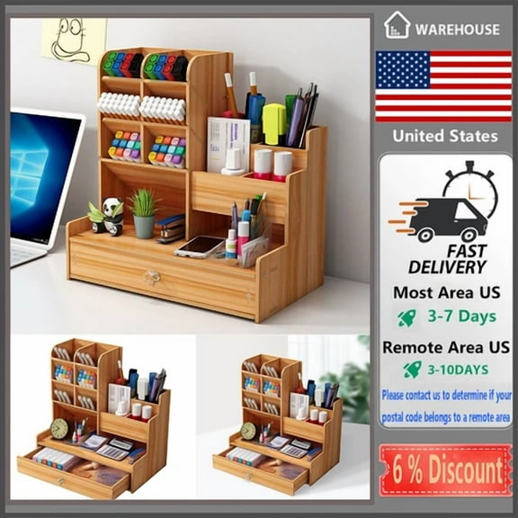 Wooden Pen Pencil Storage Rack Holder Case Organizer Office Desk Case Rack Shelf