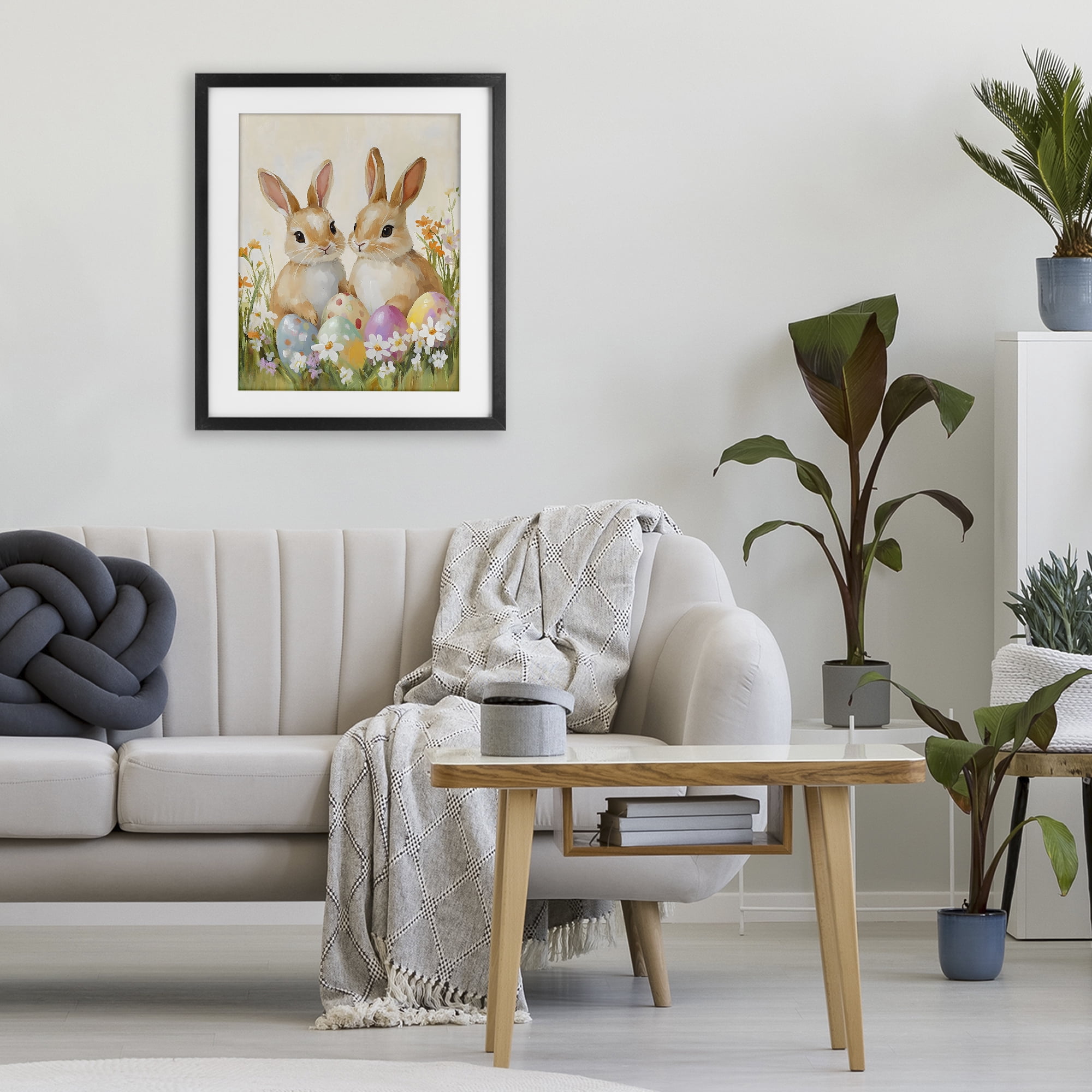 Stupell Industries Bunnies with Painted Easter Eggs Black Framed Print Under Glass, design by The Prints Vibe