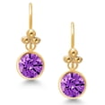 thumbnail image 2 of Gem Stone King 14K Yellow Gold Purple Zirconia Dangle French Wire Earrings for Women (3.00 Cttw, Gemstone Birthstone, Round 6MM), 2 of 4