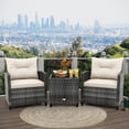 thumbnail image 1 of Gymax 3PCS Patio Rattan Furniture Bistro Set Cushioned Sofas Side Table Armrest, 1 of 10