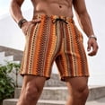 thumbnail image 4 of Men's Drawstring Waist Knited Jacquard Striped Shorts 7 Inch Boho Summer Beach Shorts with Pockets Size S-2XL Orange, 4 of 7