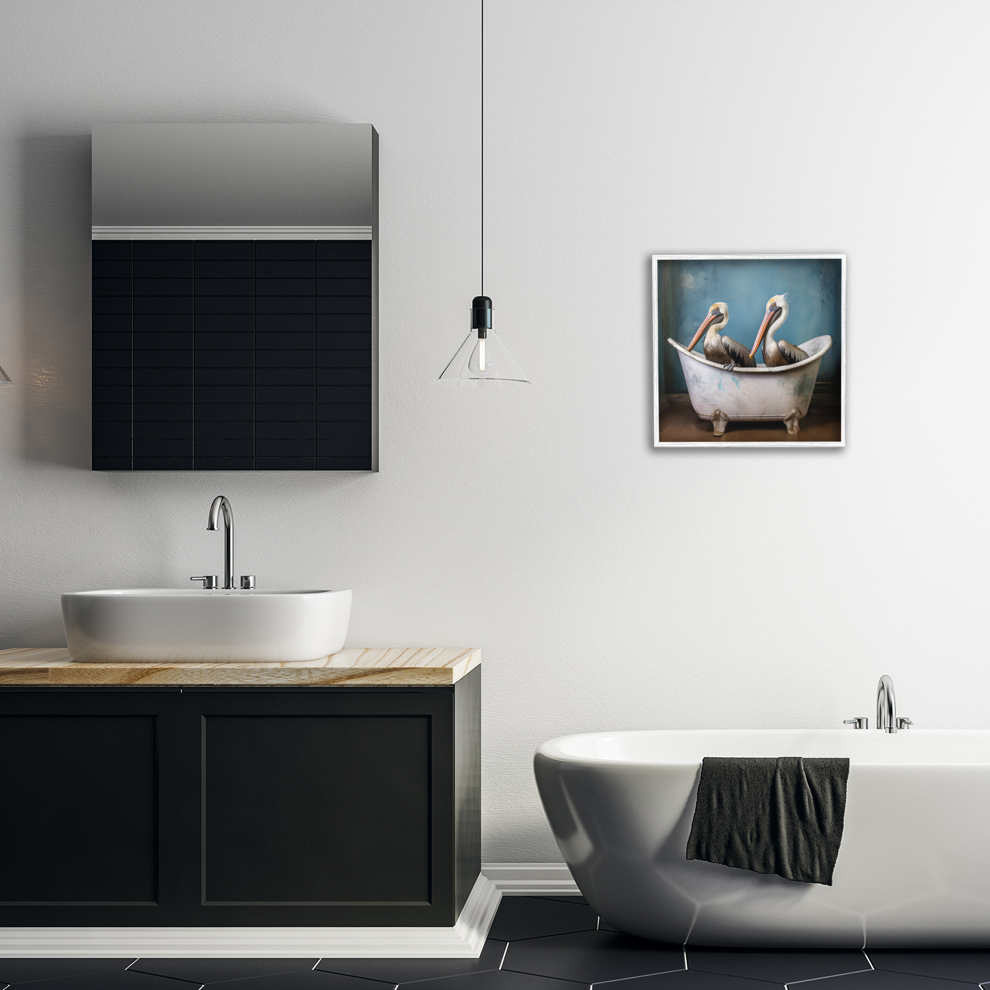 Stupell Industries Pelican Bath Time Typography Painting White Framed Art Print Wall Art, 17 x 17