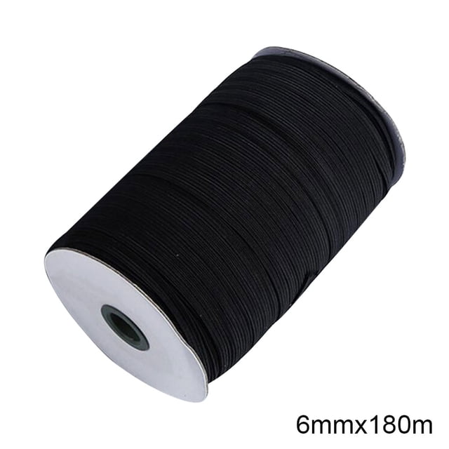 Width Flat Elastic Band Single Color Stretch Rope Sewing String for DIY Craft Clothes, 6mm, 200 Yards, Black