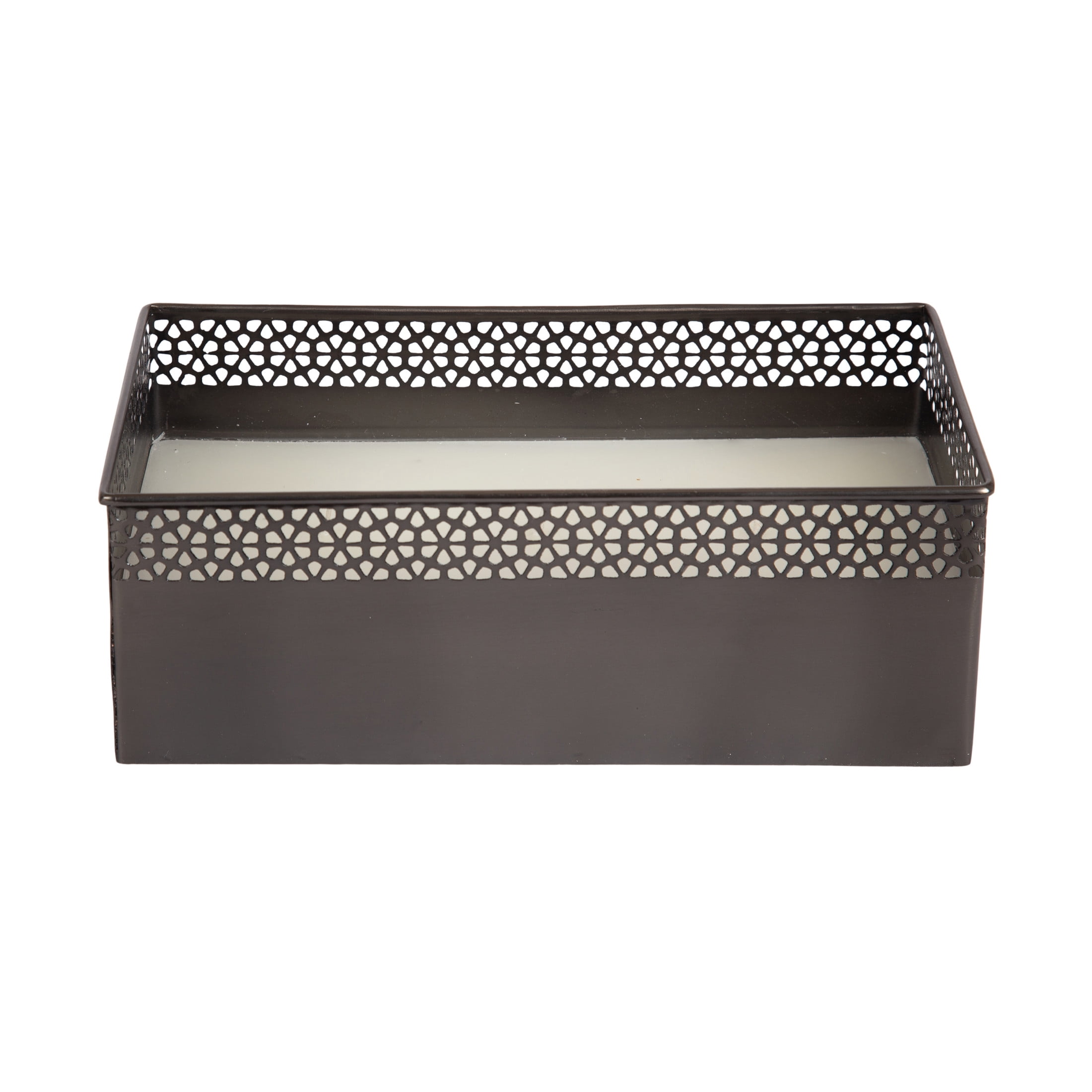 Kate and Laurel Pearce Rectangle Decorative Metal Candle Bowl, 11 x 6 x 4, Gray Gunmetal, Large Three-Wick Unscented Candle with Decorative Bowl for Living Room Decor