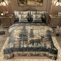 Homewish Animal Deer 7-Piece Twin Bedding Sets For Teens Boys Girls,Jungle Wildlife Bedding Comforter Set,Retro Vintage Cabin Breathable Sheet Sets,Breathable Home Decor,Reversible