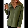 thumbnail image 2 of Sudadera Ligera y Suave de Larga con Solapa y Media Cremallera para Mujer, Estilo Informal, Holgada y con Cuello de . Verde XXL, 2 of 8