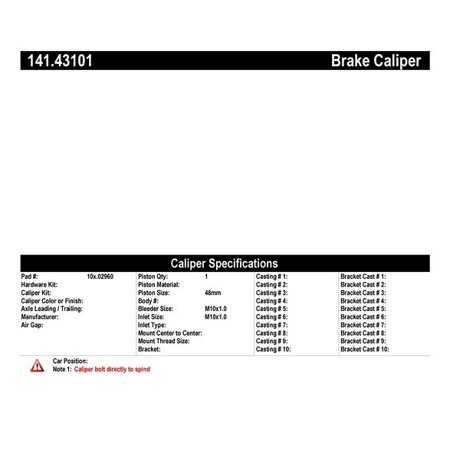 Centric Parts Disc Brake Caliper P/N:141.43101