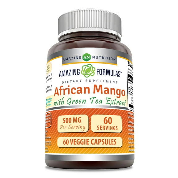 Amazing Formulas African Mango with Green Tea Extract 500 Mg Per Serving 60 Veggie Capsules Supplement | Non-GMO | Gluten Free | Made in USA