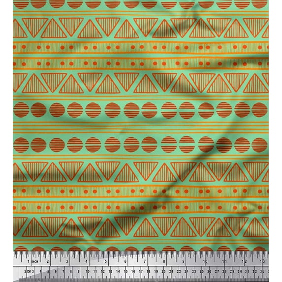 Soimoi Cotton Voile Fabric Stripe,Semi Circle & Triangle Geometric Printed Fabric 1 Yard 56 Inch Wide