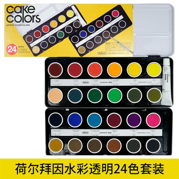 Holbein Transparent Solid Watercolor Set 24 Color Cake Watercolor Blocks Art Supplies Professional-Grade Pigments for Artists Beginners Painting