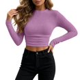thumbnail image 4 of Women T Shirt Long Sleeves Crew Neck Slim Fit Basic Tops Lightweight Fall Fashion Women Clothes Size L, 4 of 4