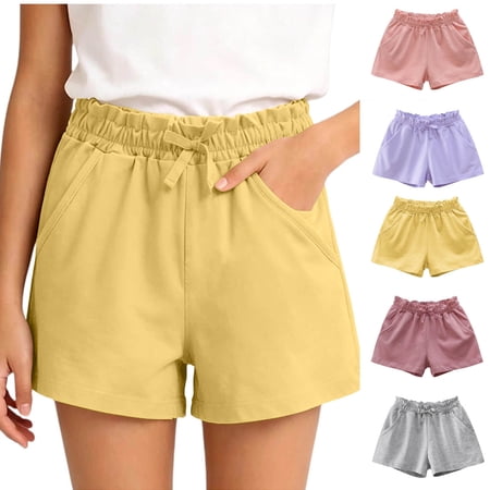 Pretxorve Kids Girls Shorts Summer Solid Elastic Waist with Bow Pockets Casual Style Bottoms Sizes 2-10Y