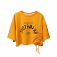 thumbnail image 2 of Camisetas cortas para mujer, ropa de verano coreana para mujer, tops cortos verdes con estampado de letras y frunces para mujer, camisetas básicas de moda kawaii, 2 of 5