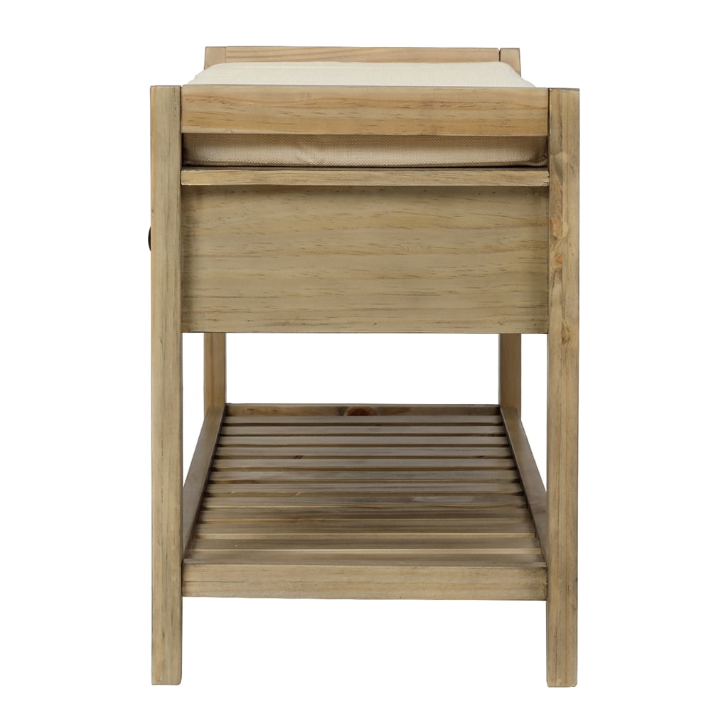 Kepooman Storage Bench, Shoe Bench for Entryway, Rustic Solid Wood Bench with Cushioned Seat and Drawers for Living Room, Wood Color Kepooman Storage Bench, Shoe Bench for Entryway, Rustic Solid Wood Bench with Cushioned Seat and Drawers for Living Room, Wood Color