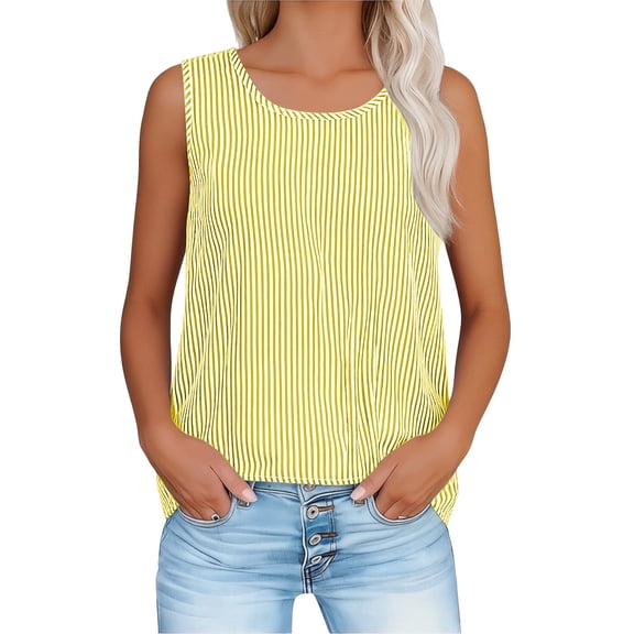 Xdegoge Blouse Tank Tops for Women Sleeveless Crewneck Casual Dressy Work Office Wear Loose Fit Vertical Striped Print Design Soft Stretchy Lightweight Summer Spring Tops