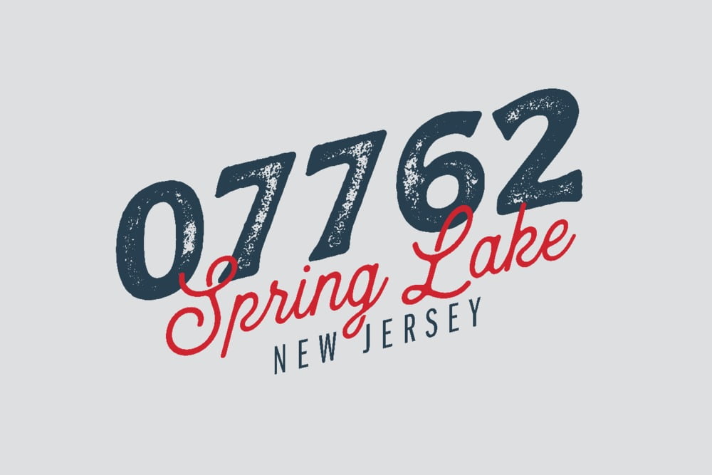 Spring Lake, New Jersey, Zip Code, Blue and Red (9x12 Wall Art Print