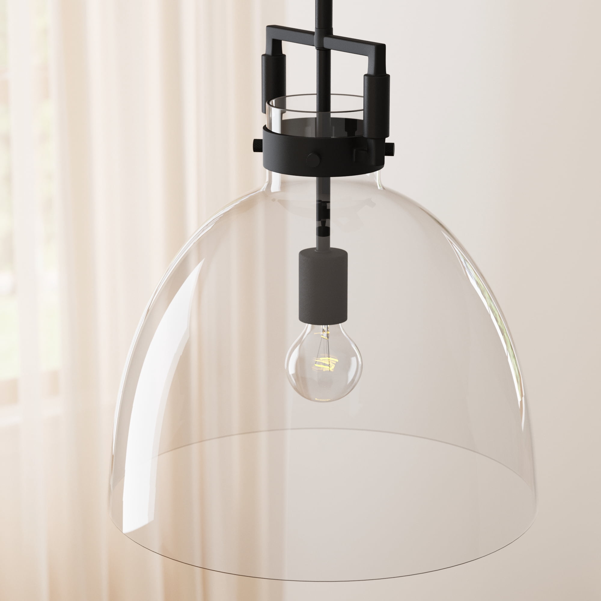 Nathan James Leigh 1-Light Pendant Lighting For Kitchen Island with Oversized Glass Shade and Adjustable Cord