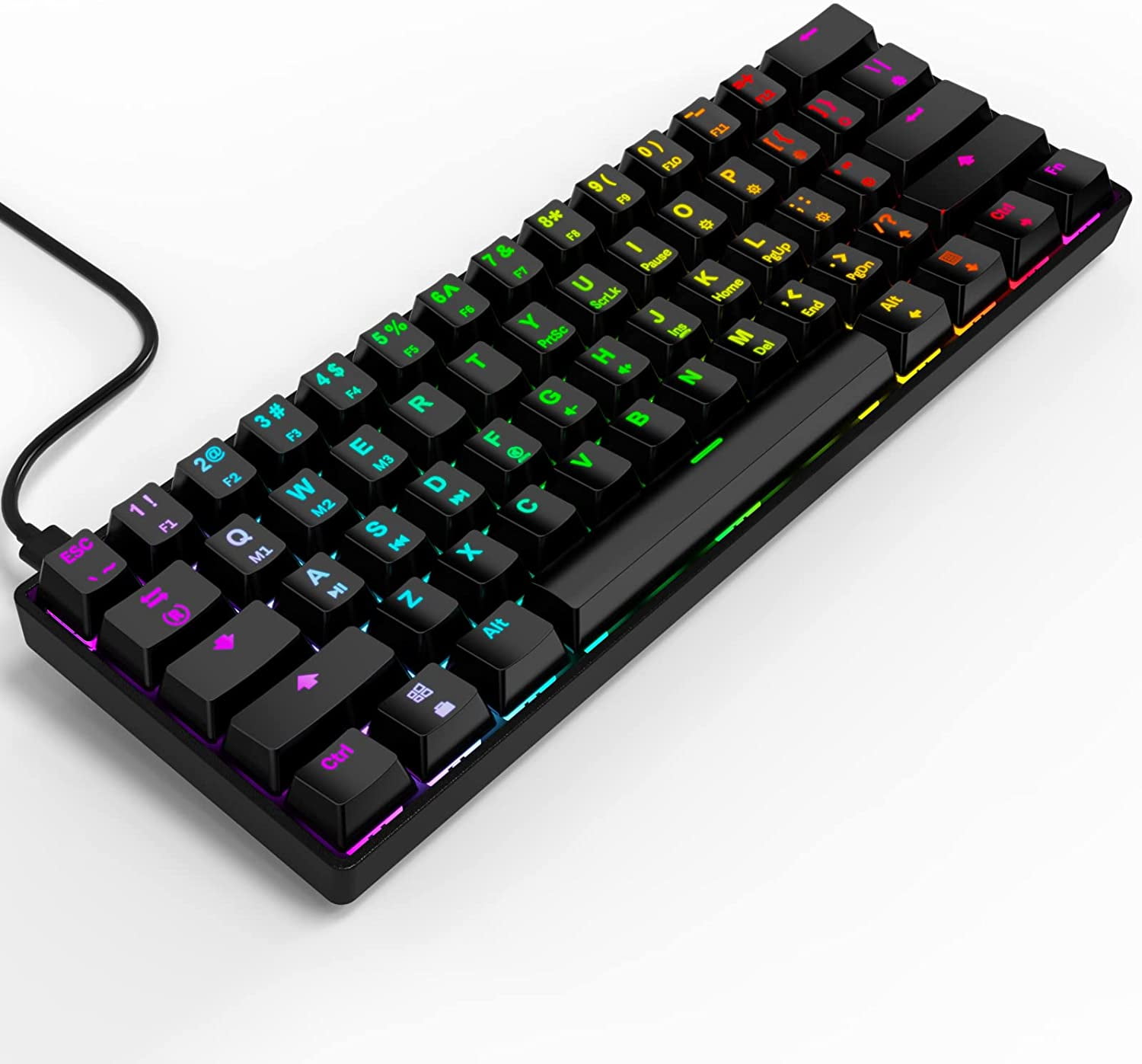 61 Keys 60 Mechanical Gaming Keyboard, Rainbow Backlit, Quiet
