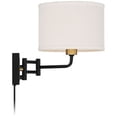 thumbnail image 6 of 360 Lighting Joelle Modern Swing Arm Wall Lamp Brass Black Plug-in Light Fixture Fabric Drum Shade for Bedroom Bedside Living Room Reading Home House, 6 of 8