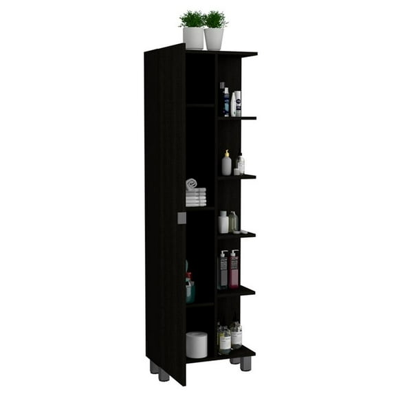 Pemberly Row 62" Linen Cabinet with Open Storage in Black