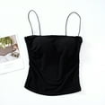 thumbnail image 2 of Mrat Wide Strap Tank Tops Women's Thin Shoulder Straps Waist Length Suspender Slim Belt Chest Pad Bottom Layer Short Tops Wide Strap Tank Tops for Women S-139 Black S, 2 of 3