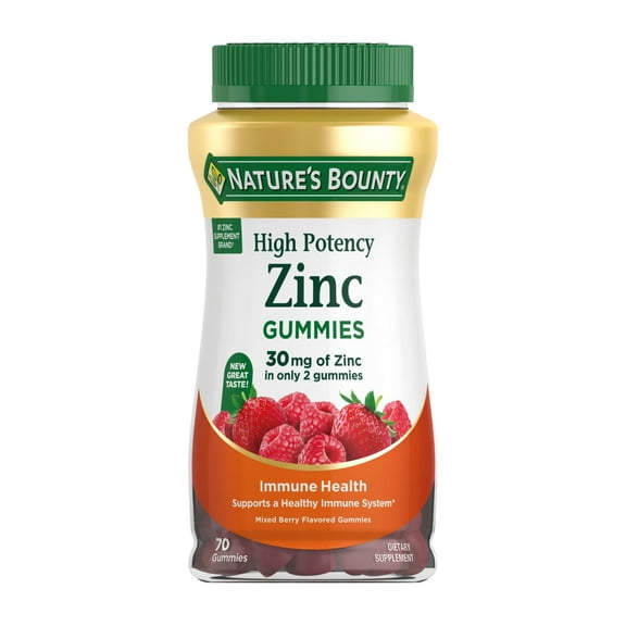 Nature's Bounty Zinc Immune and Antioxidant Support Gummies, Dietary Supplement, 30 Mg, Mixed Berry Flavor, 70 Count
