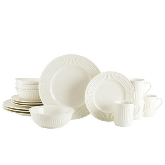 Mikasa Italian Countryside 16-Piece Dinnerware Set - Classic White Porcelain with Fluted Bands, Service for 4 - Dinner Plates, Salad Plates, Bowls, and Mugs, Microwave & Dishwasher Safe