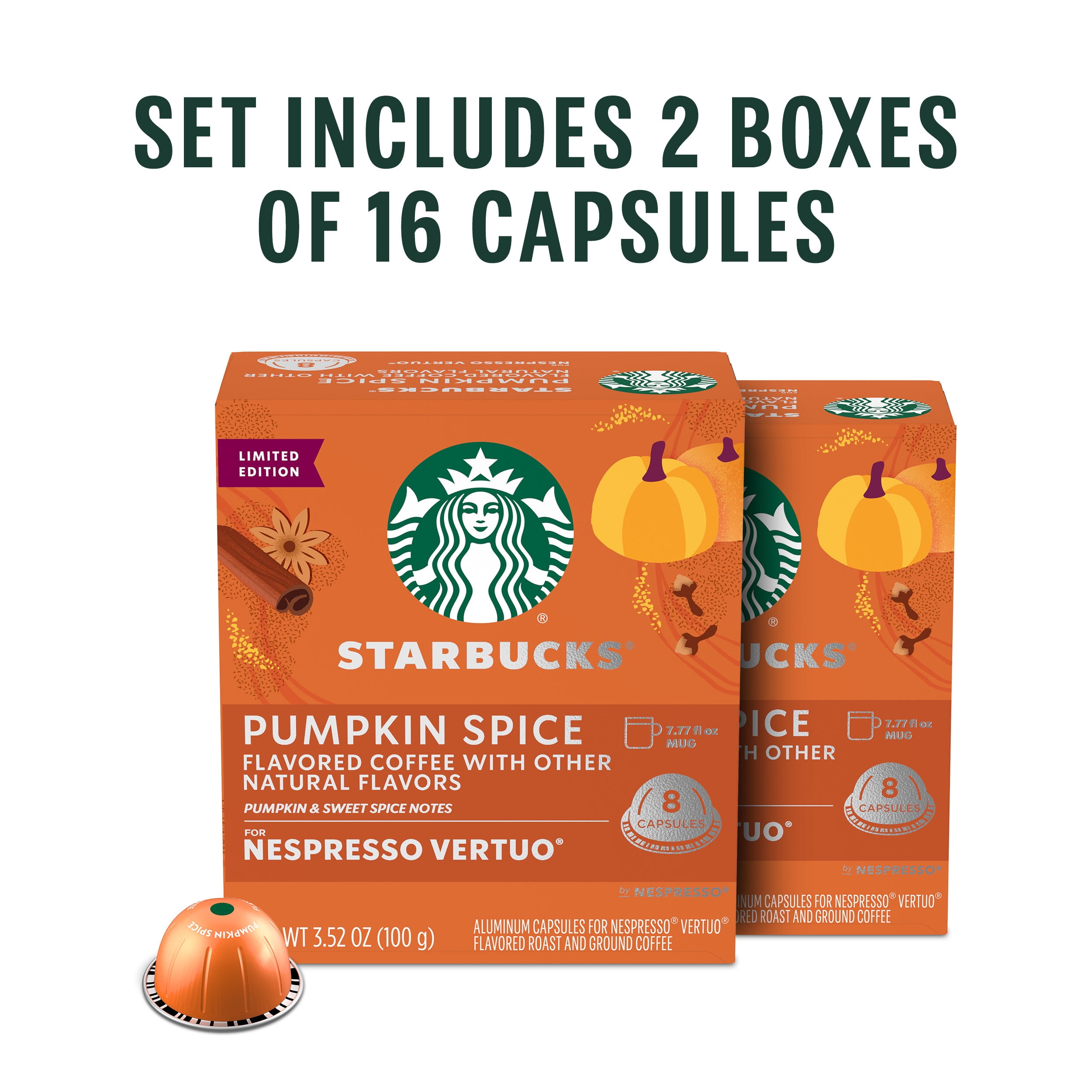 Nespresso Bundle, Vertuo Next Machine and Starbucks Pumpkin Spice Capsules, 16 Pods